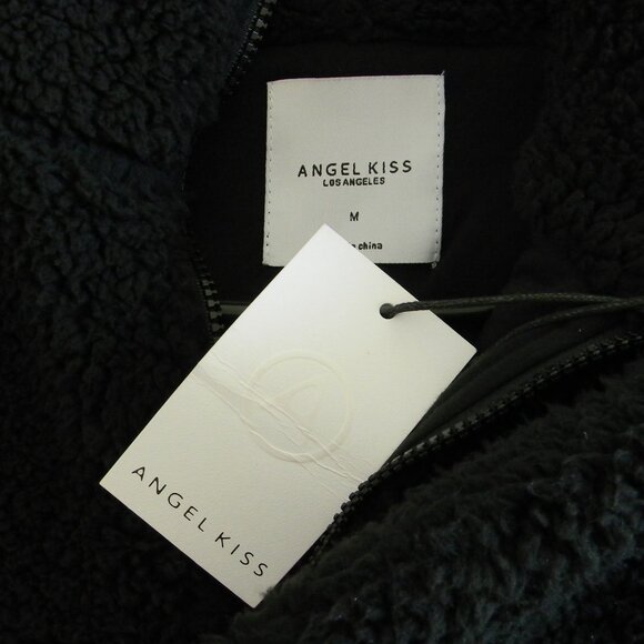 Angel Kiss Plush Quarter Zip Sweater Black White Pull Over Sz M - Picture 3 of 3